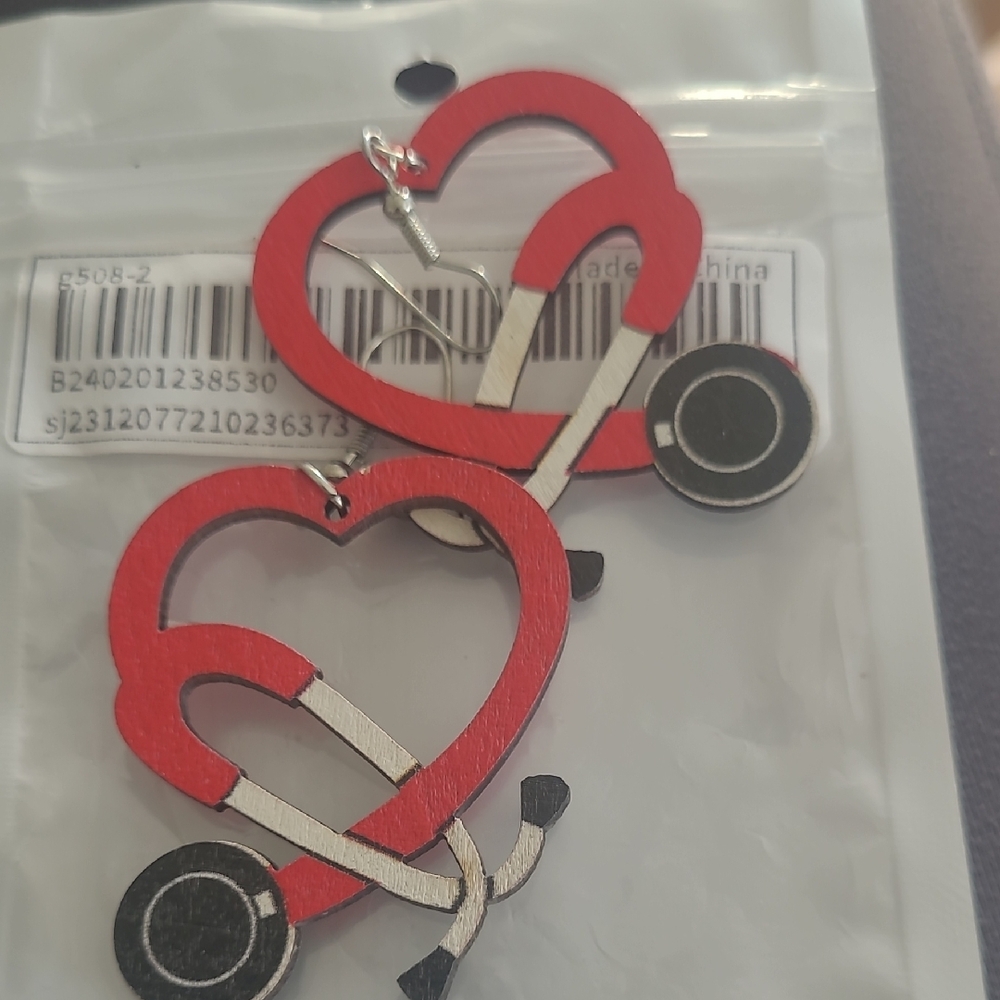 Red Heart Stethoscope Earrings